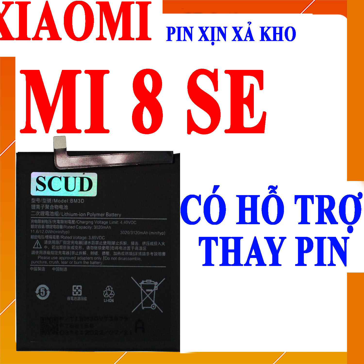Pin Scud cho Xiaomi Mi8 SE/Mi 8 SE BM3D dung lượng 3120mAh (Đen)