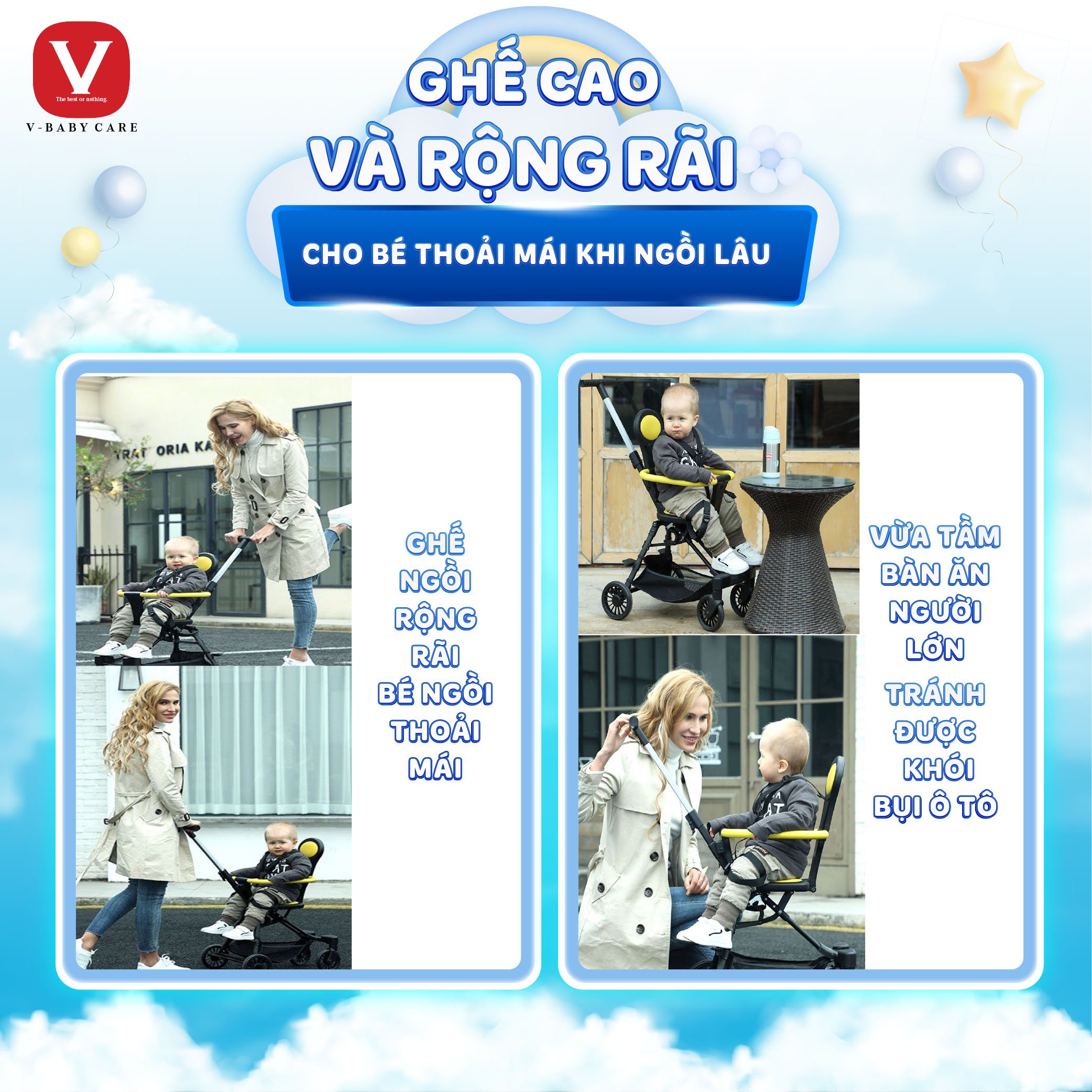 Xe Đẩy Du Lịch Gấp Gọn, Đảo Chiều Cho Bé V-BABY Q2