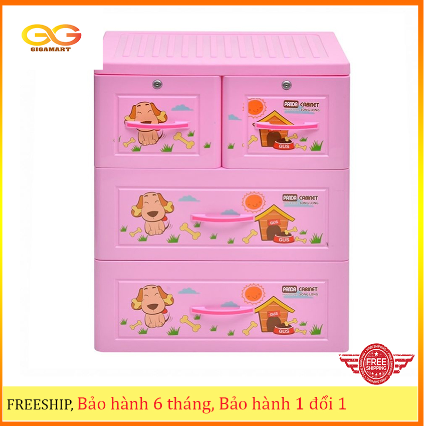 Tủ nhựa đựng quần áo Panda 3 tầng 4 ngăn có khóa Song Long- chọn màu, họa tiết ngẫu nghiên-có phụ phí ship