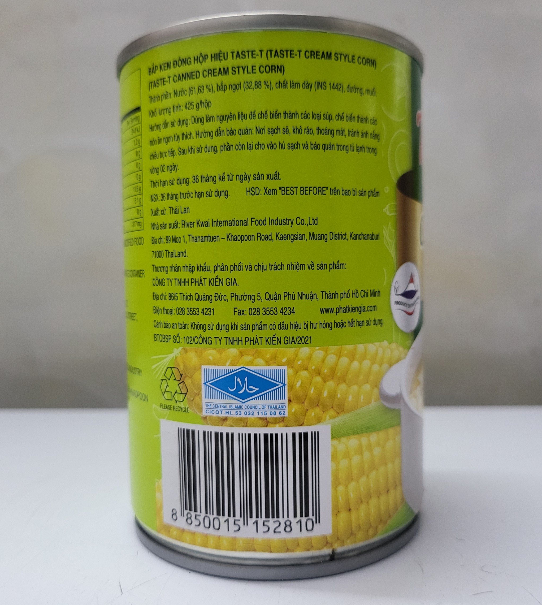 [Hộp 425g] BẮP KEM [Thailand] TASTE-T Cream Style Corn (halal) (pkg)