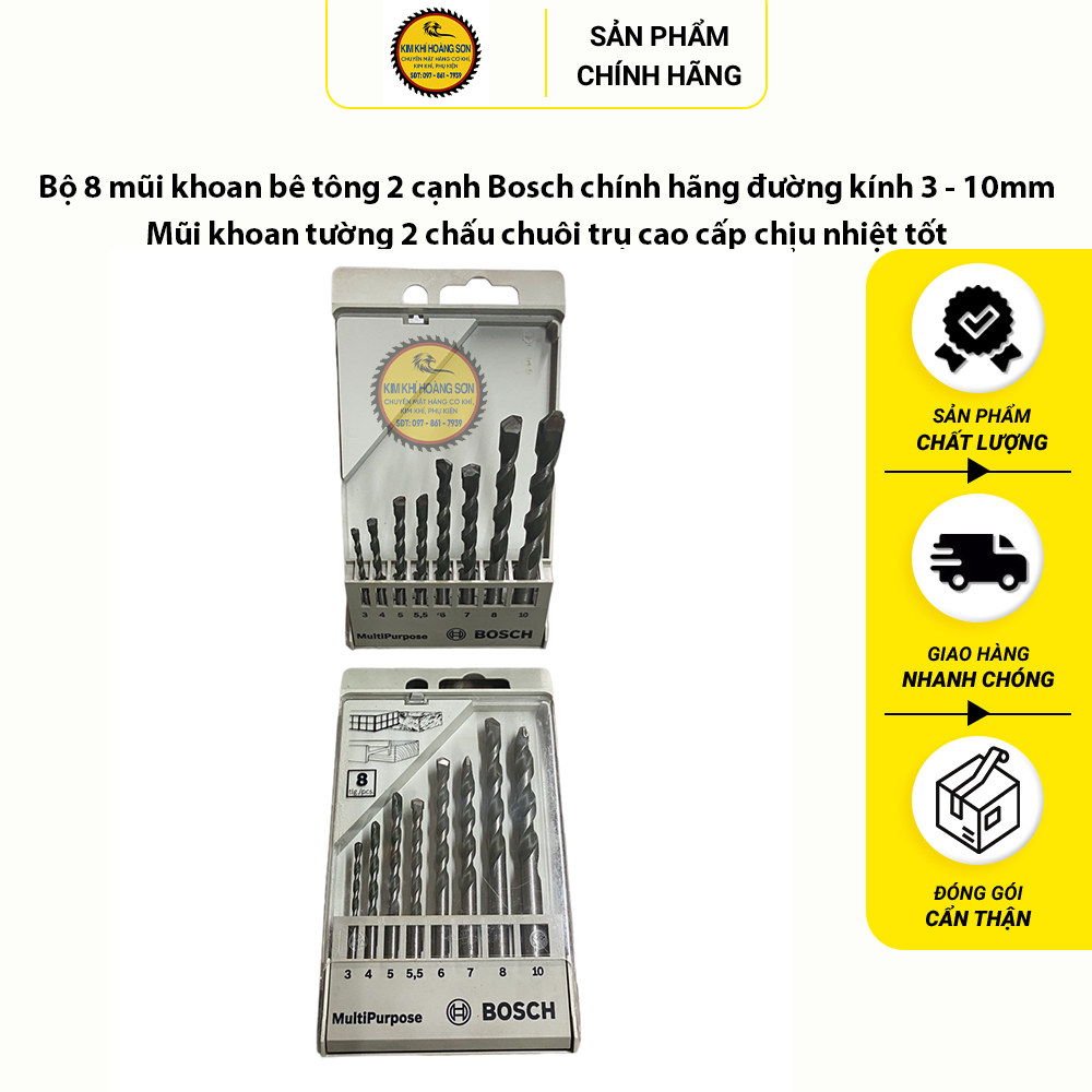 Original Bosch 8 PCs 3 - 10mm diameter 2 segment concrete drill bit set, 2 pin wall drill bit high temperature resistance