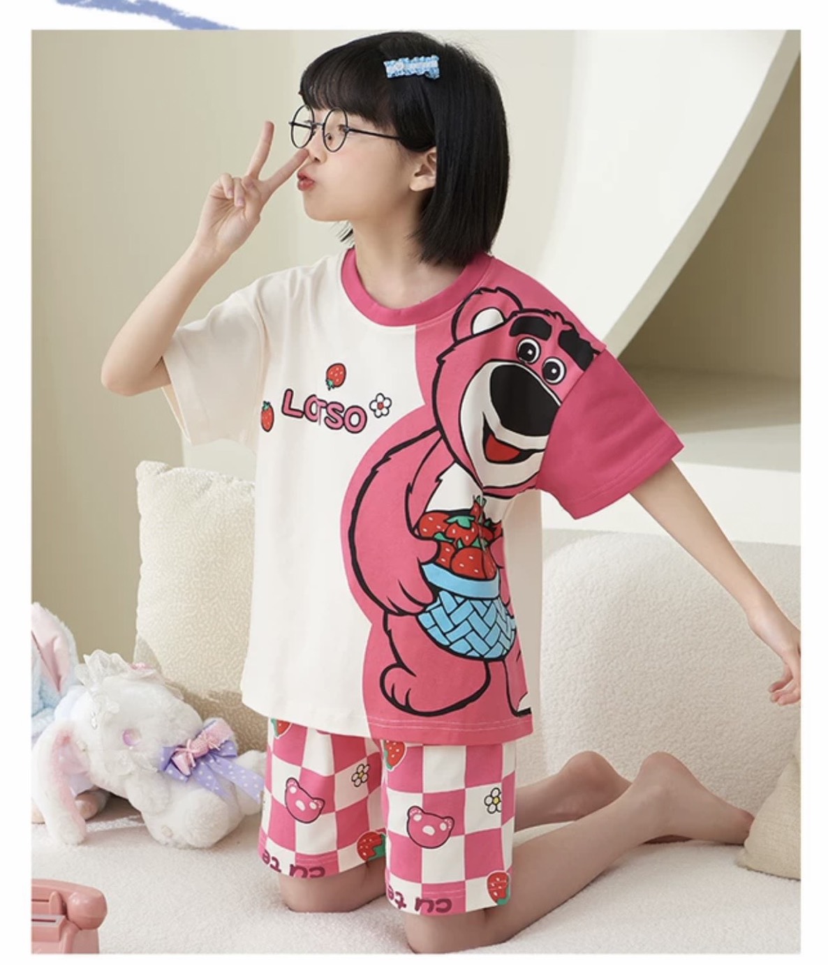 [SIZE NHÍ+ĐẠI] SÉT BỘ THUN GẤU DÂU MẶC NHÀ BÉ GÁI