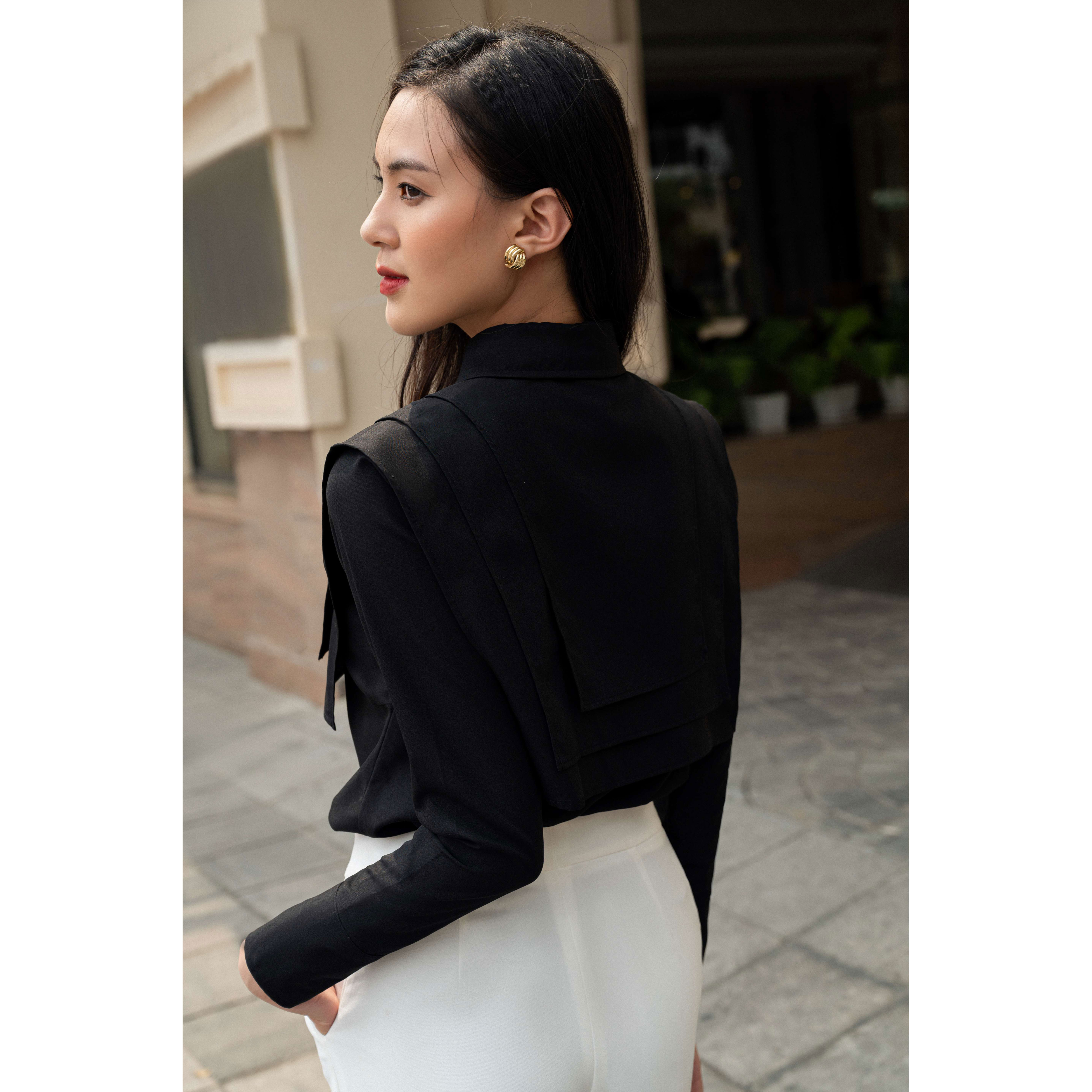 Sơ mi đen cổ phối kiểu 03SHI251 - MAIIMER