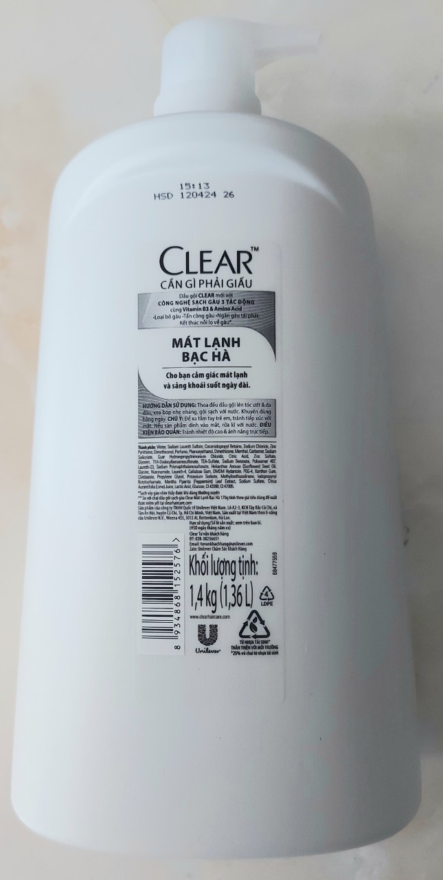 [HCM]Dầu gội Clear Mát lạnh Bạc Hà 1.4kg size lớn