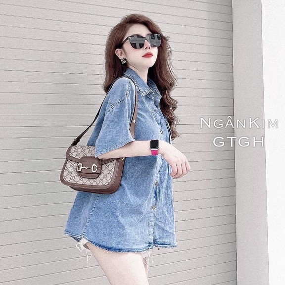 Áo sơ mi bò trơn cộc tay form rộng