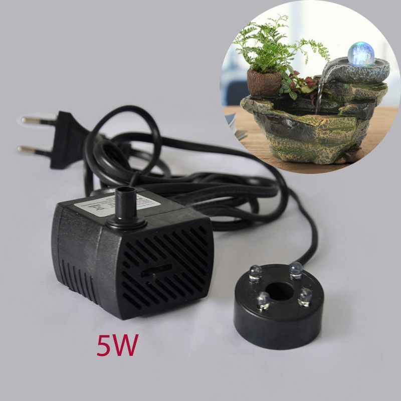 Máy Bơm Bể Cá Hòn Non Bộ Thác Nước 8W có 4 đèn led đổi màu