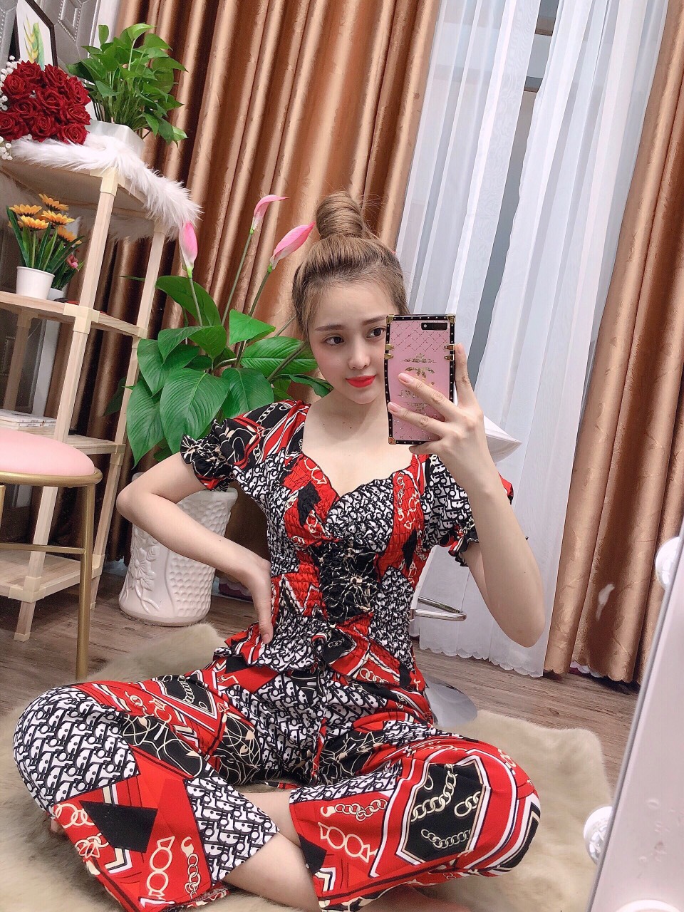 Set bộ nữ thổ cẩm tay búp rút ngực kèm quần ống rộng #setbothocam