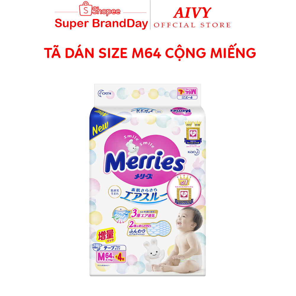 Bỉm Merries Cộng Miếng Đủ Size