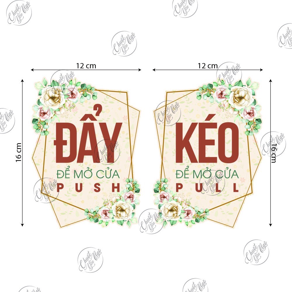 Set combo 2 biển báo "ĐẨY - KÉO Cửa Ra Vào PULL - PUSH, CỬA KÍNH ( Hoa Hồng )