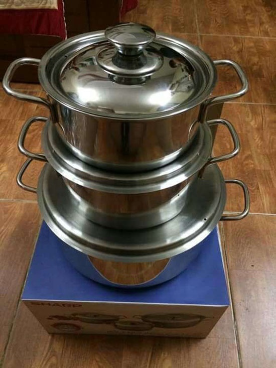 [HCM]BỘ 3 NỒI INOX 410 SHARP DÙNG ĐƯỢC CHO BẾP TỪ