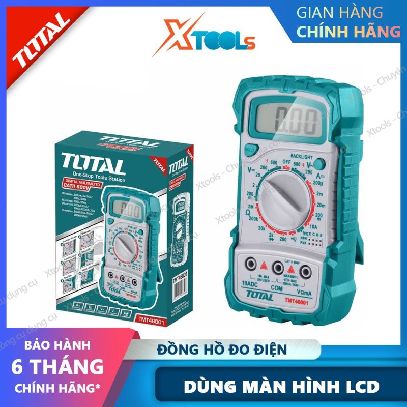 Đồng hồ đo điện vạn năng TOTAL TMT46001 có tính ứng dụng cao. Thiết bị điện vạn năng chất liệu cao cấp màn hình LCD 1999 số đếm - sản phẩm chính hãng [XTOOLs] [XSAFE]