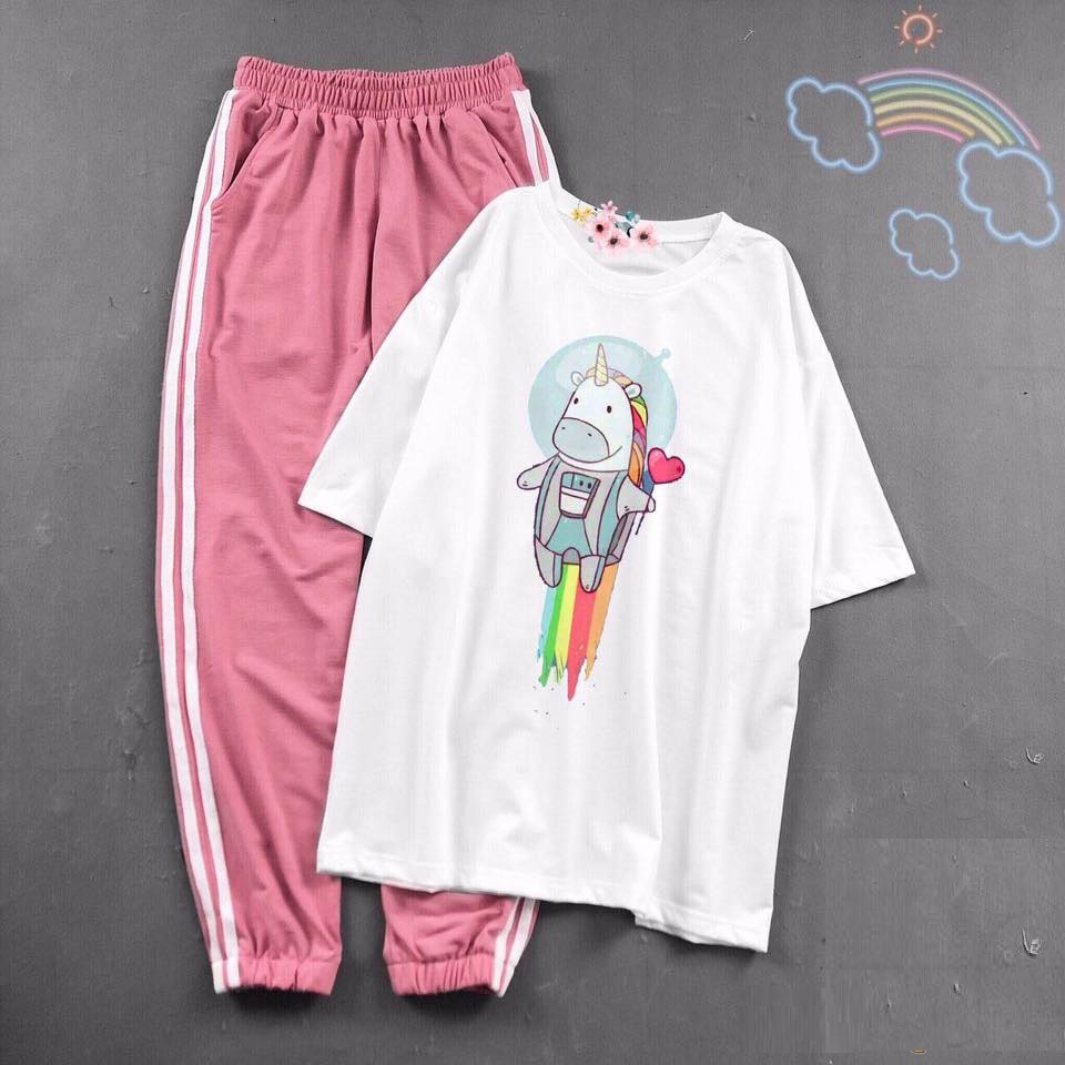 [PHÁ CÁCH 46] Mix Phối Sét Bộ Quần Áo Nữ Xinh Cute Mặc Đi Chơi Dạo Phố, Chất Liệu Áo Cotton Trắng Organic Ngắn Tay Cổ Tròn In Shooky Kèm Quần Thun Sọc Co Giãn Nhẹ Phong Cách Thời Trang Trẻ Hàn Quốc