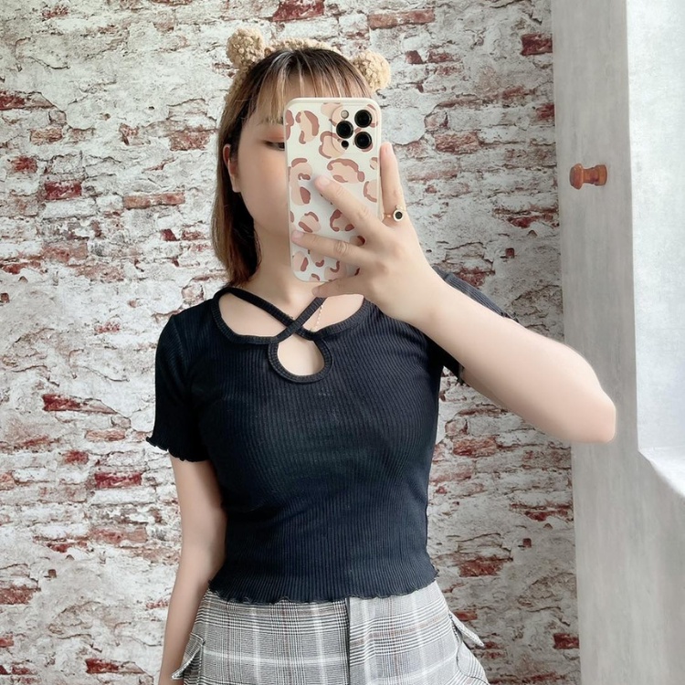 [EIGHTYK] Áo Croptop Tay Ngắn Phối Dây