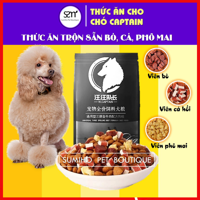 Hạt thức ăn cún cưng Captain (2.5Kg) trộn lẫn thịt bò, phô mai, cá hồi, rau củ nguyên chất phù hợp mọi loại chó
