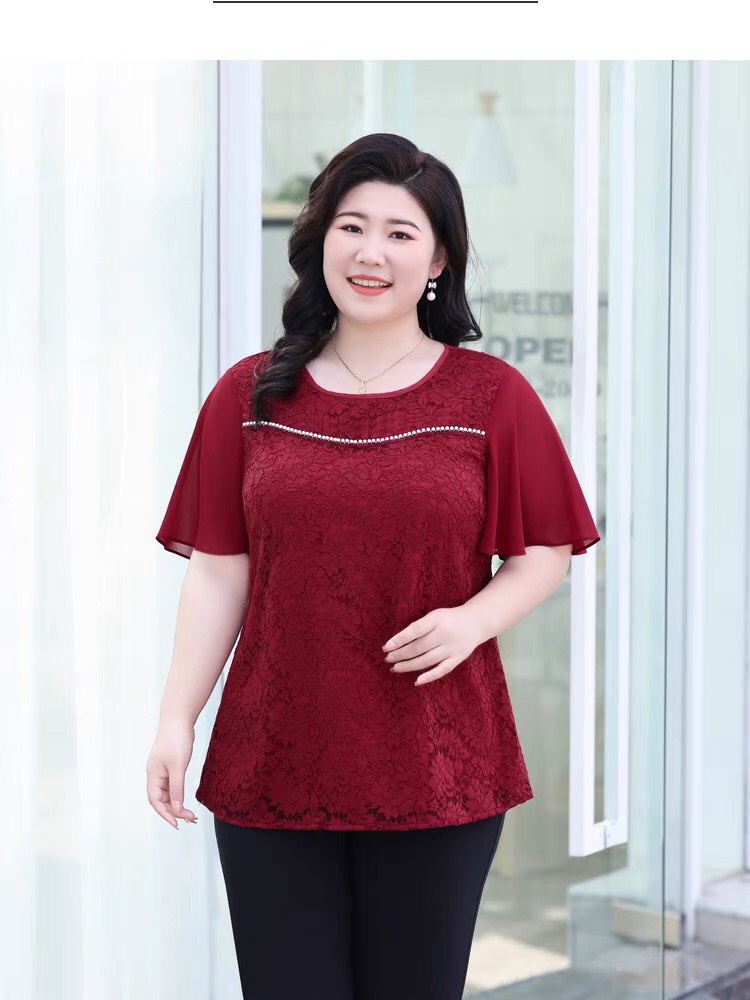 Áo kiểu ren tay cánh tiên trung niên bigsize cao cấp - G4523