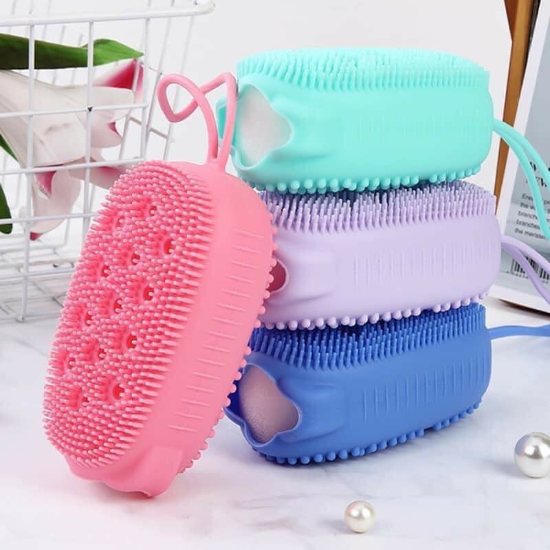 BÔNG TẮM SILICON CHÀ LƯNG  MIẾNG SILICON TẠO BỌT KHÁNG KHUẨN HÌNH CHUỘT  BÔNG TẮM 2 MẶT CÓ DÂY TREO