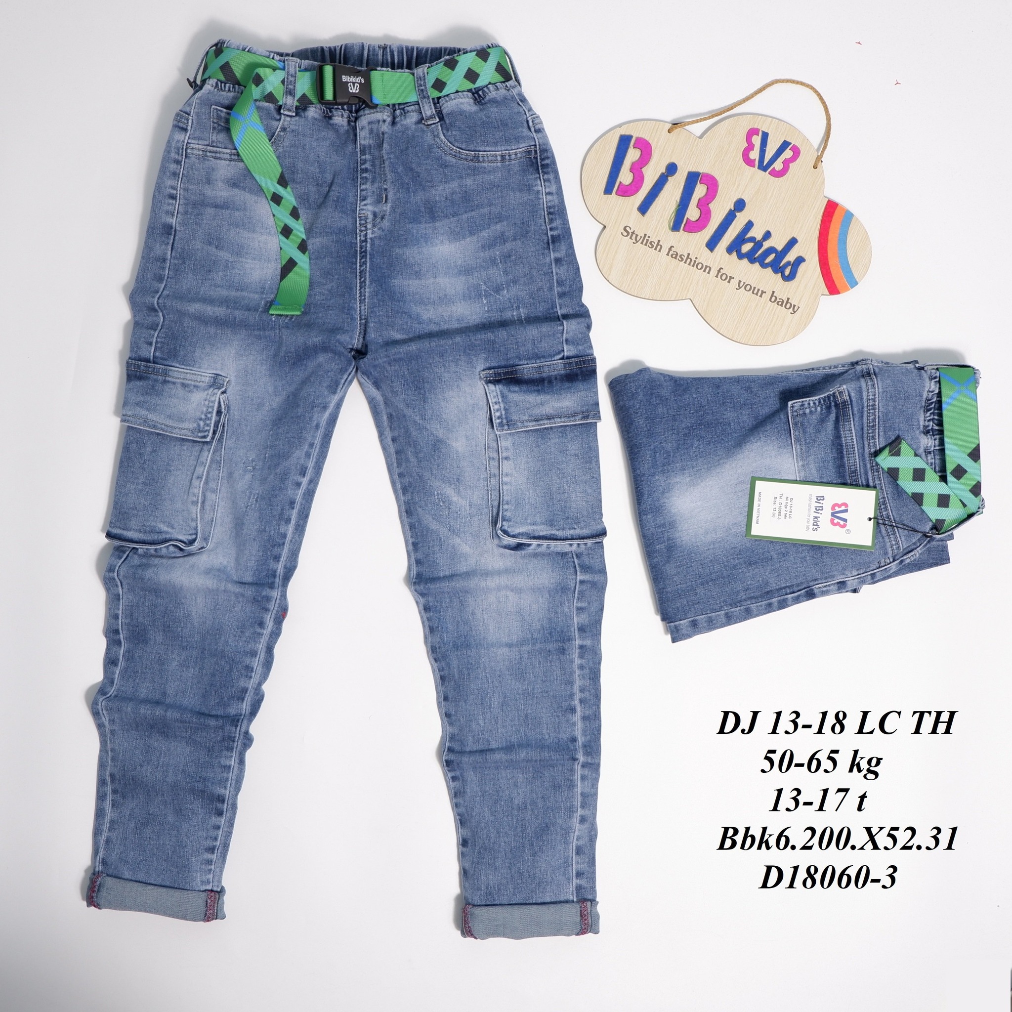 35-50kg-QUần jean Jogger bé trai hiệu BibiKids