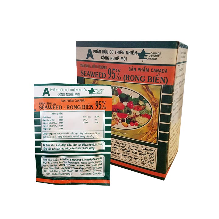 Phân bón lá hữu cơ Seaweed rong biển Canada bón cho rau màu, hoa hồng, hoa lan, mai, bonsai - hộp 10 gói