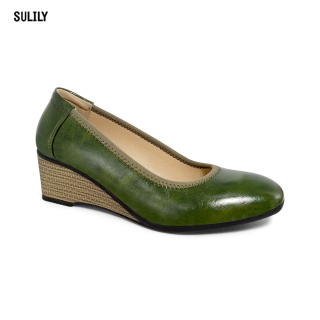 Giày Búp Bê Đế Xuồng Da Thật AD by Sulily màu rêu mang êm chân thumbnail