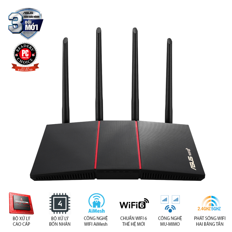 Bảng giá Router Gaming ASUS RT-AX55 Wifi AX1800 | 2 băng tần | Wifi 6 (802.11ax) | AiMesh WIFI Mesh | MU-MIMO | AiProtection Phong Vũ