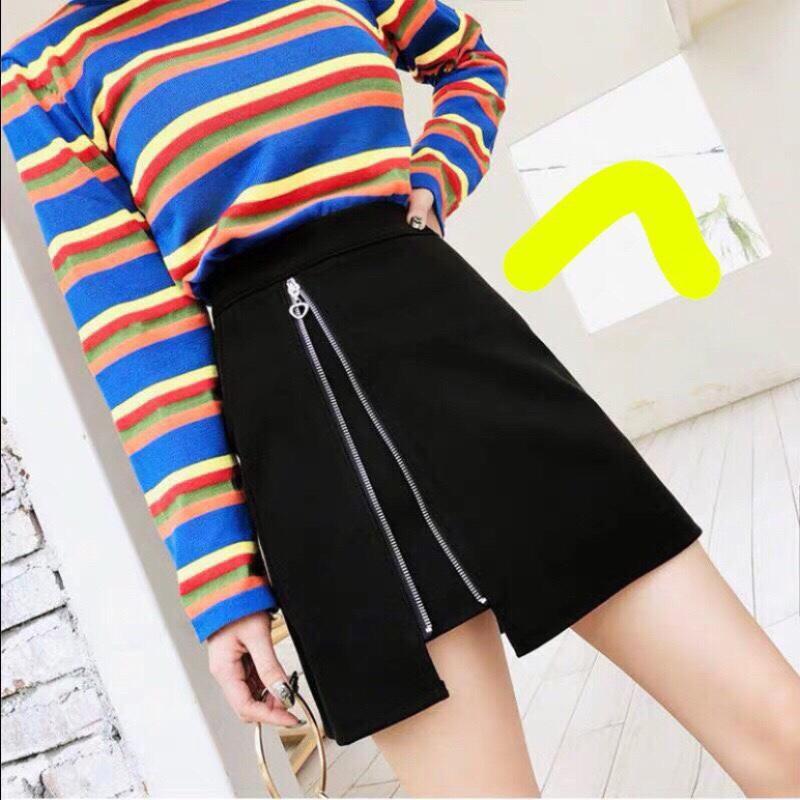 Chân Váy Kaki Sẽ Đùi Phối Dây Kéo Cá Tính TTSL0238