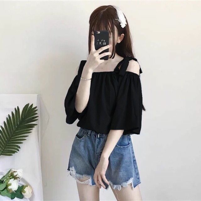 Áo bẹt vai cột nơ