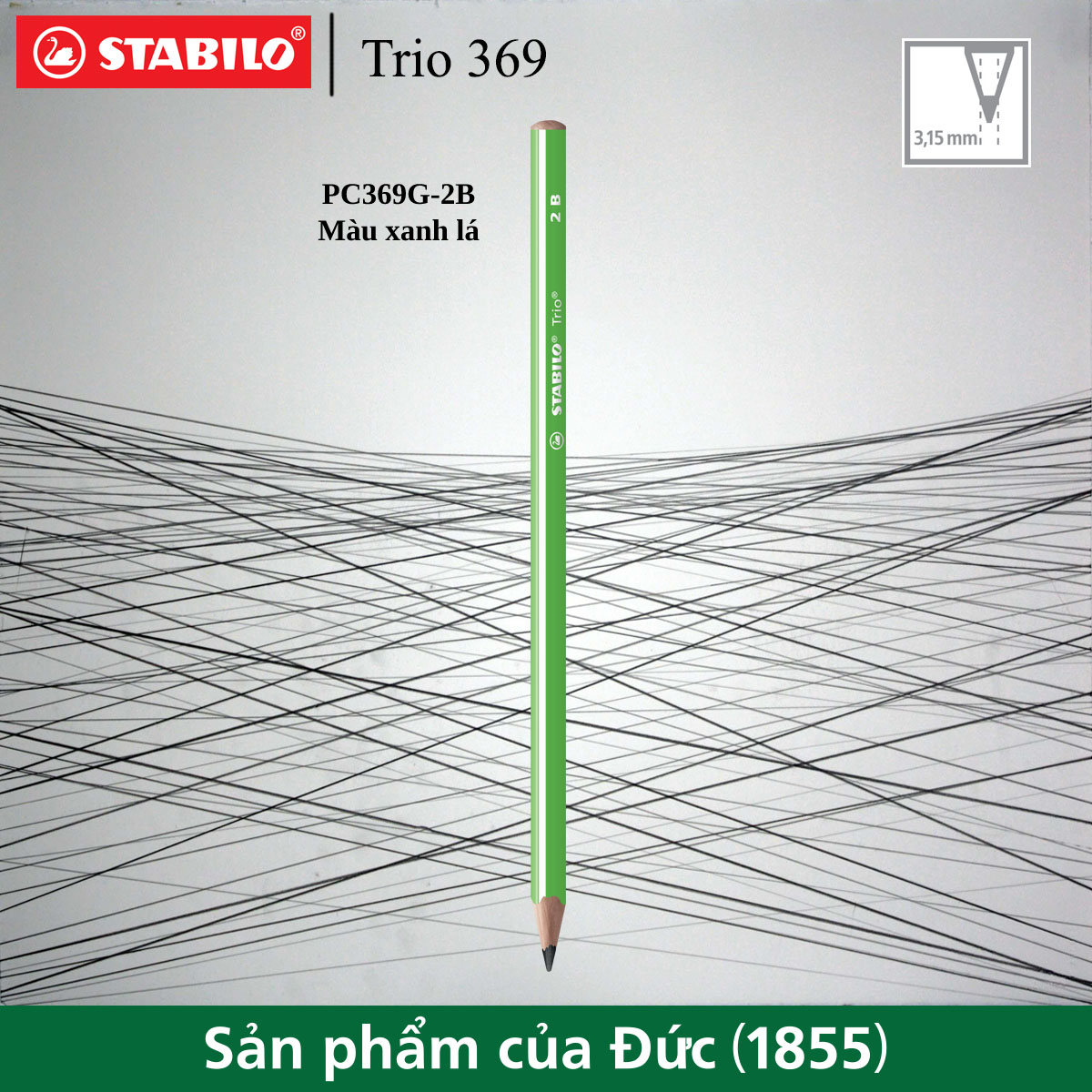 Bút chì gỗ STABILO Trio 369 2B thân tam giác sọc