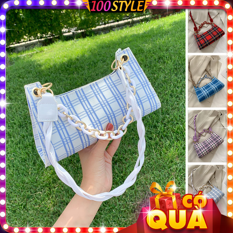 Túi Kẹp Nách Caro Phối Xích Quai Xoắn - 100style