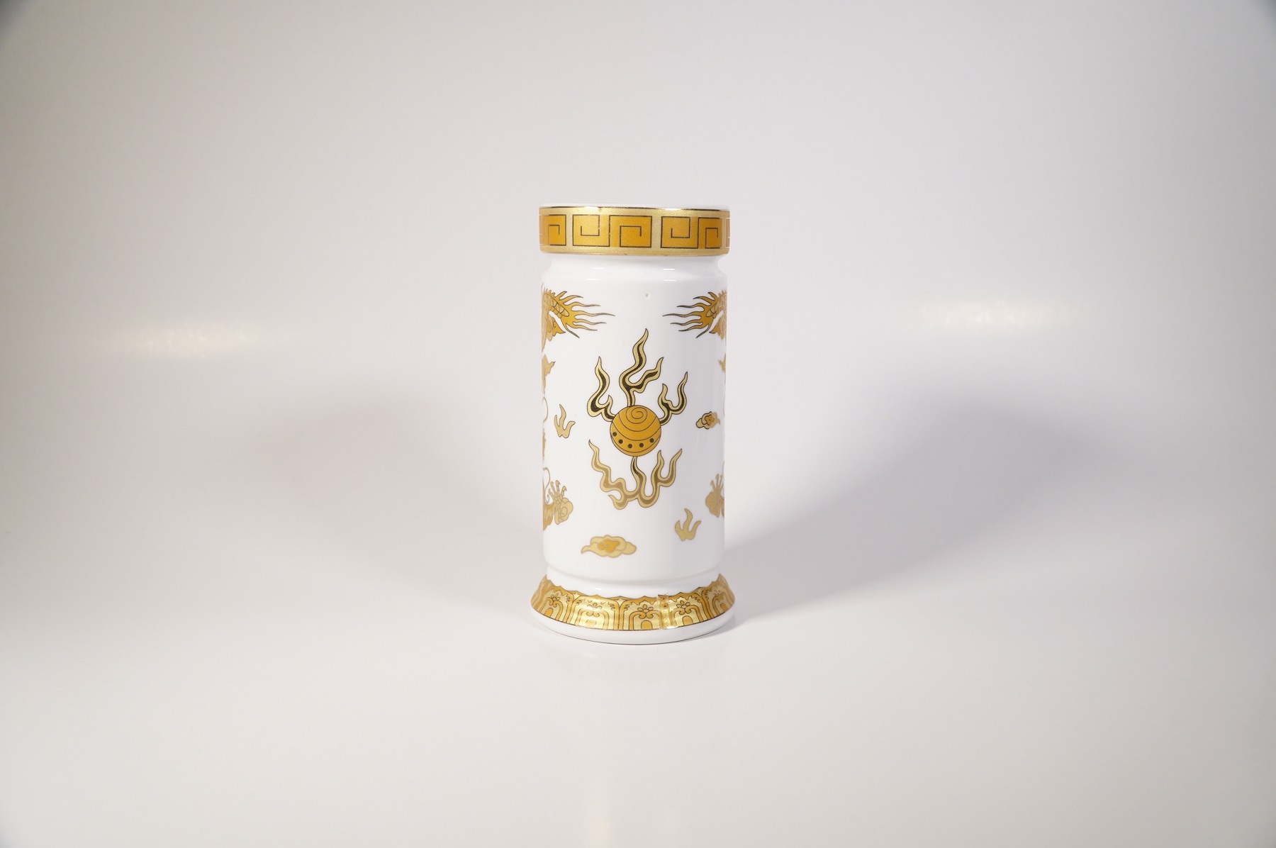 Ống nhang thờ cúng gốm sứ Song Long Rồng vàng phun ngọc trắng - Nhiều cỡ