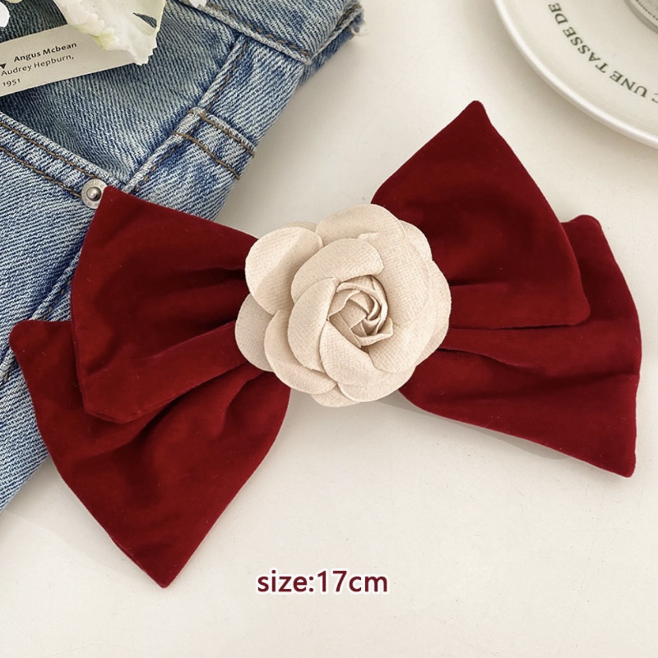🎀 𝑭𝑹𝑬𝑬𝑺𝑯𝑰𝑷 🎀 Kẹp Tóc Nơ Vải Nhung Phong Cách Hàn Quốc