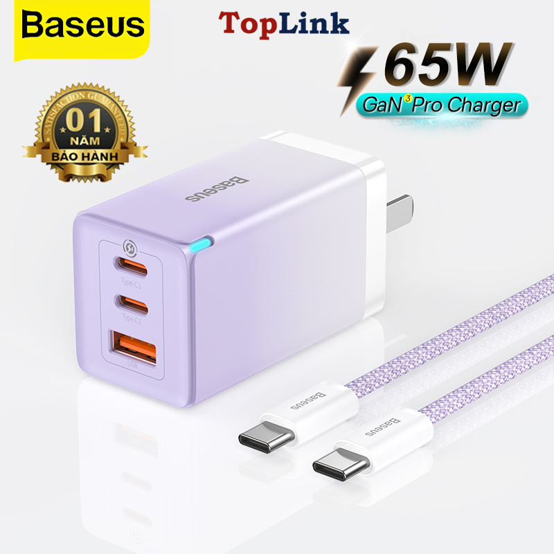 Củ Sạc Nhanh Baseus GaN3 Pro 65W Quick Charge 4.0 3.0 Type C PD USB Cho Laptop iPhone 13 Pro Max Samsung Xiaomi