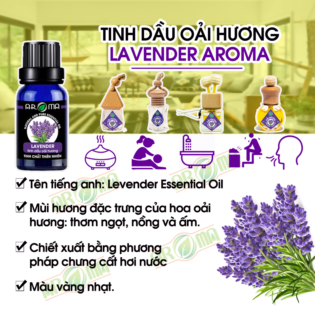Tinh dầu Oải Hương AROMA Pháp Lavender Essential Oil, tinh dầu thơm phòng, thư giãn, ngủ ngon, chăm sóc da và tóc