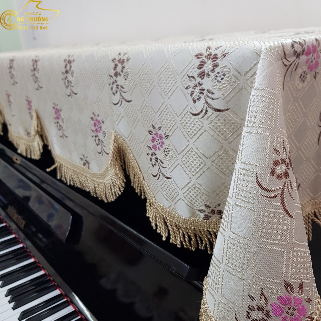 Khăn phủ đàn Piano cơ mẫu hoa hồng nâu