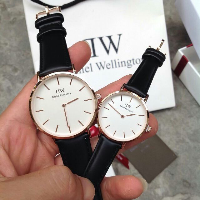 Đồng hồ cặp D Wellington sang trọng dây da đen