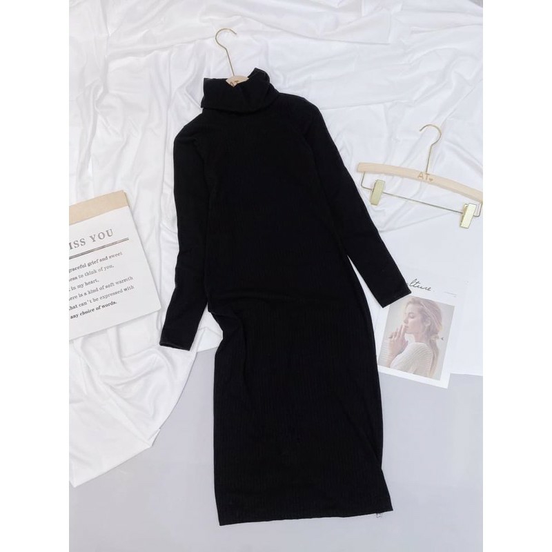 Váy body dài tay cổ lọ xẻ tà xinh xắn