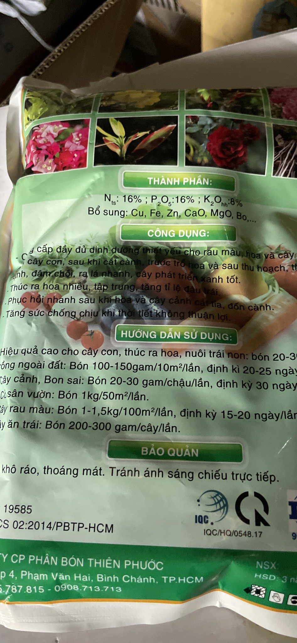 Phân NPK cao cấp 16-16-8+TE gói 1kg