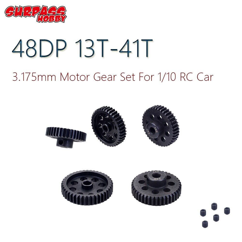48DP 3.175mm Chrome Steel Gears 13T 14T 15T 16T 17T 18T 19T 20T 21T 21T 22T 23T 24T 25T 26T 27T 28T 29T 30T 31T 32T 33T 34T 35T 36T 37T 38T 39T 40T 41T Motor Pinion Gears For Pinion Motor Gear Combo Set for 1/10 RC Brushed Brushless Car