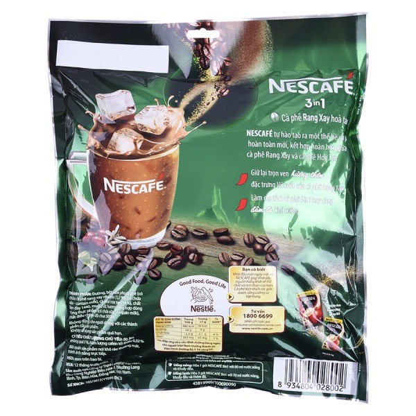 Cà phê rang xay hoà tan Nescafe 3in1 bịch (46 gói*17g)