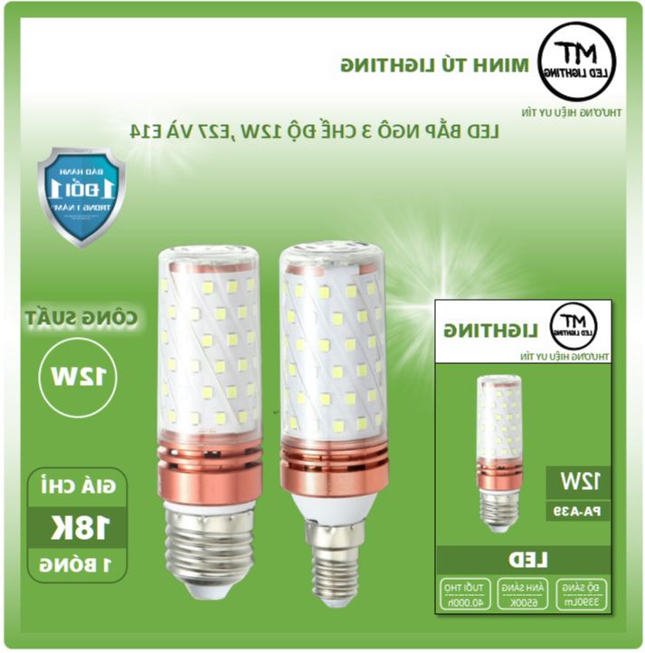 Bóng đèn Led Bắp Ngô 3 Chế Độ 12w E27 E14