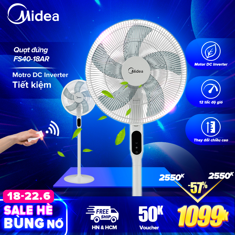 Quạt Midea Inverter FS40-18AR cao cấp - 12 cấp gió điều khiển từ xa|ProductId:404