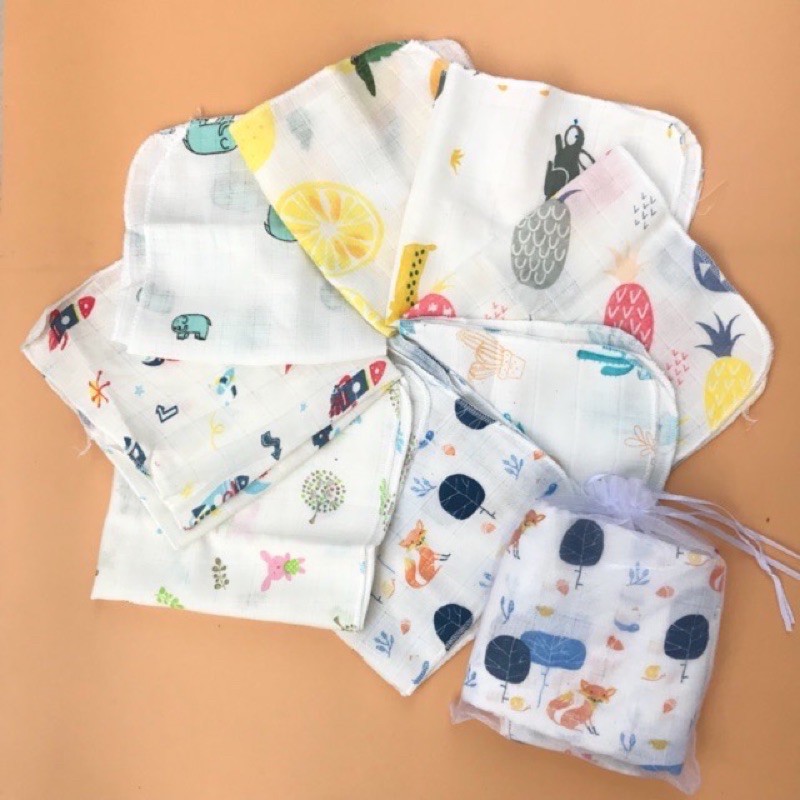 Set 10 khăn xô sữa sợi tre túi lưới