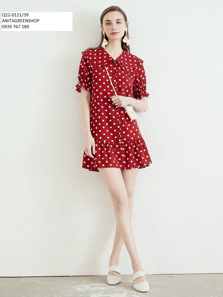 đầm xòe chấm bi thiết kế (thời trang anitagreenshop) Q22-0121