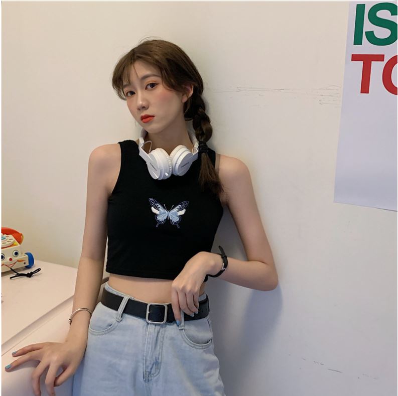 Áo 3 lỗ Crop-Top in hình con bướm