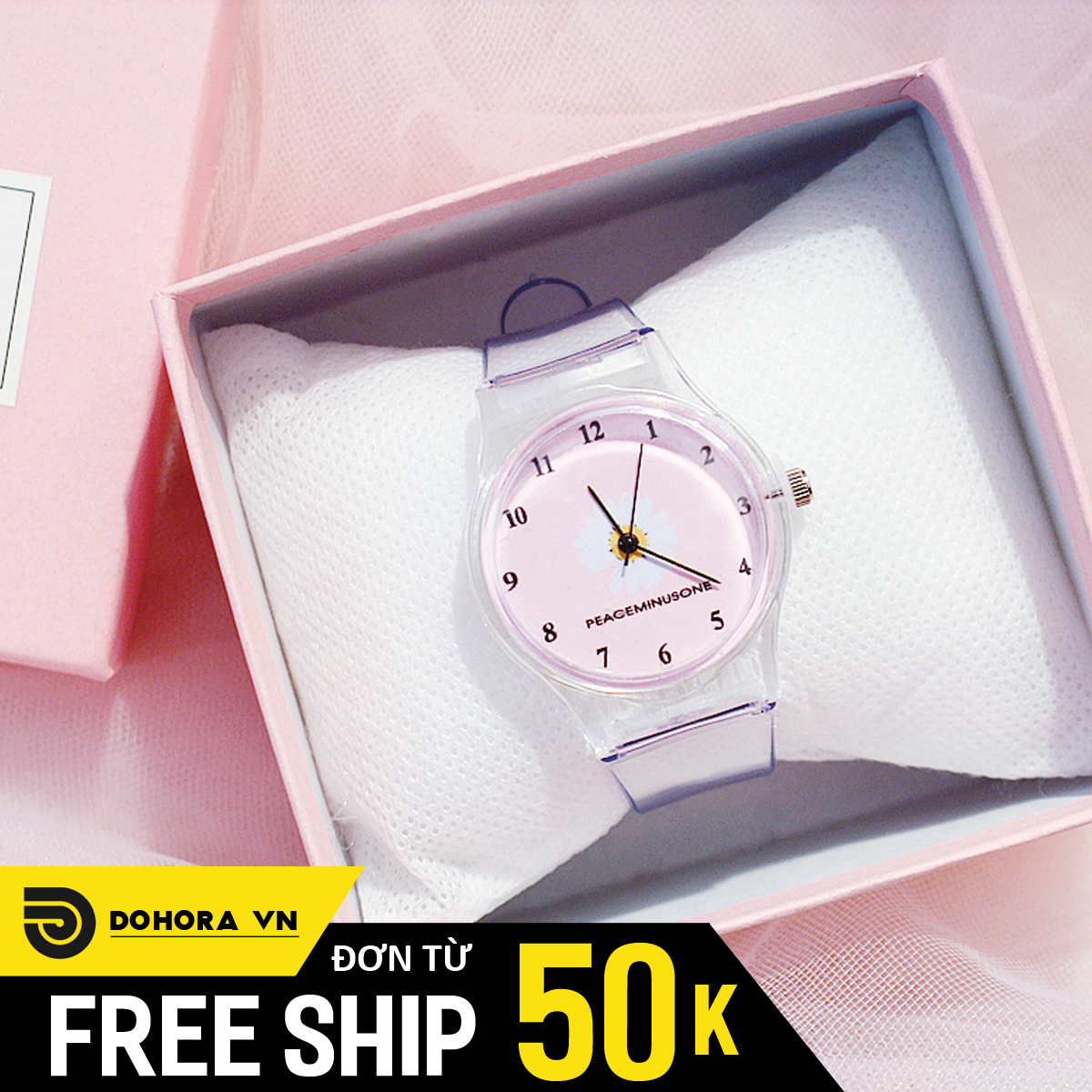 Đồng hồ thời trang nam, nữ Candycat C109 Dây nhựa trong suốt siêu bền bỉ, màn hình mặt số hoa cúc Gdragon dễ thương (Bảo hành 6 tháng )