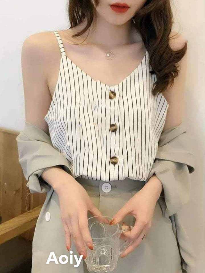 [HCM]Áo thun nữ 2 dây sọc dọc dễ thương vải dày mịn mát