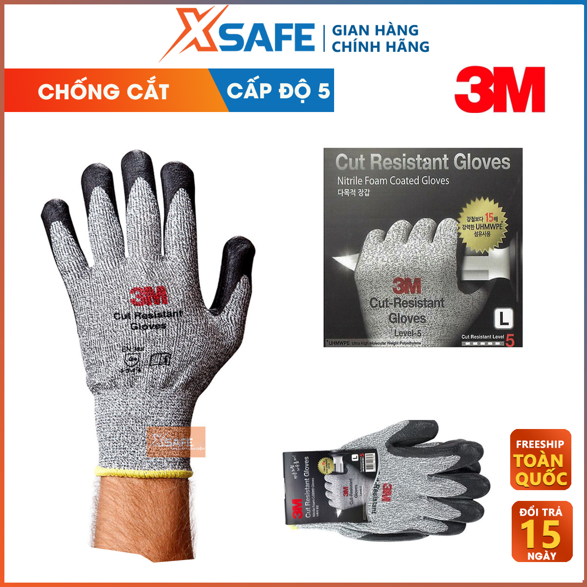 Cut resistant gloves 3m level 5 Độ high ingenious coated nitrile anti-oil viscosity, gloves protective dedicated for mechanical engineering garden work with corrugated iron glass-gloves labor protection genuine xsafe