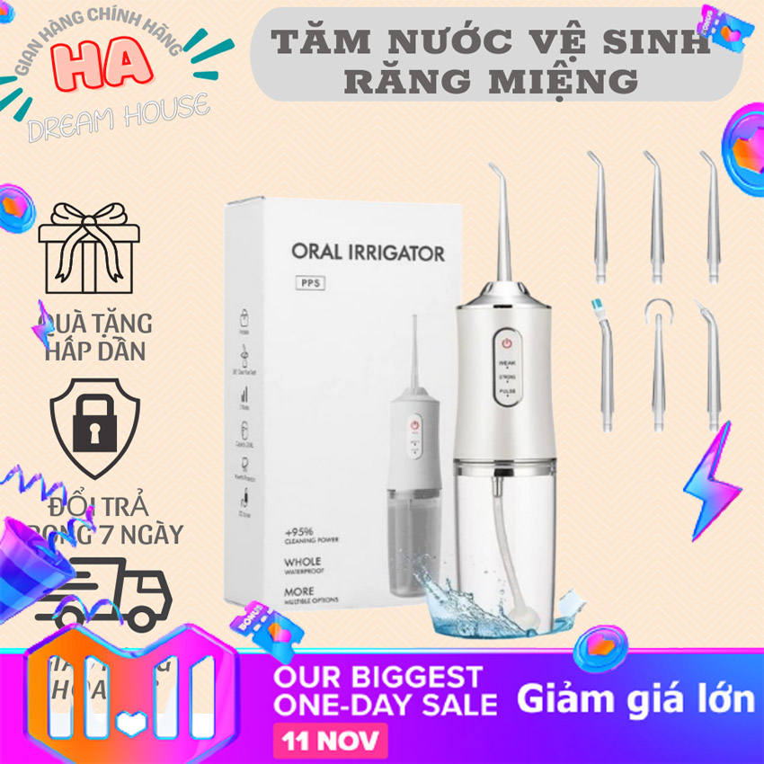 Tăm Nước Oral Irrigator Cầm Tay- Máy Tăm nước vệ sinh răng miệng cao cấp- Máy Vệ Sinh Răng Miệng Sạc Pin, Chống Nước, Máy Tăm Nước 4 Đầu Chuyên Dụng Làm Sạch Sâu- Máy sỉa răng nước có Bảo Hành