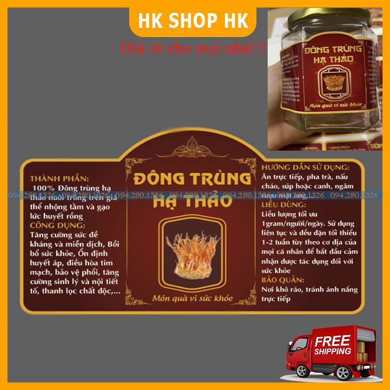 Tem/ Nhãn dán lọ thủy tinh đựng Saffron ngâm mật ong/ hũ đựng Đông trùng hạ thảo/ hũ đựng yến sào