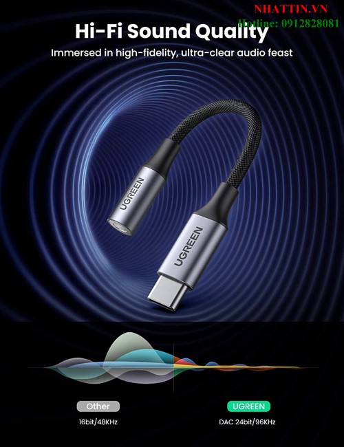 Cáp chuyển đổi âm thanh USB Type-C ra 3.5mm có chip DAC Ugreen 80154 cao cấp