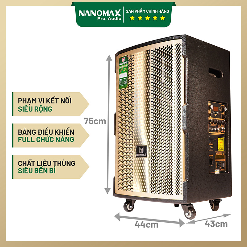 Loa Kéo Karaoke Giá Rẻ | Loa Kéo Nanomax 15D3 công suất 600W | Loa Kéo 4 tấc tặng kèm 2 micro hát karaoke cao cấp GT29